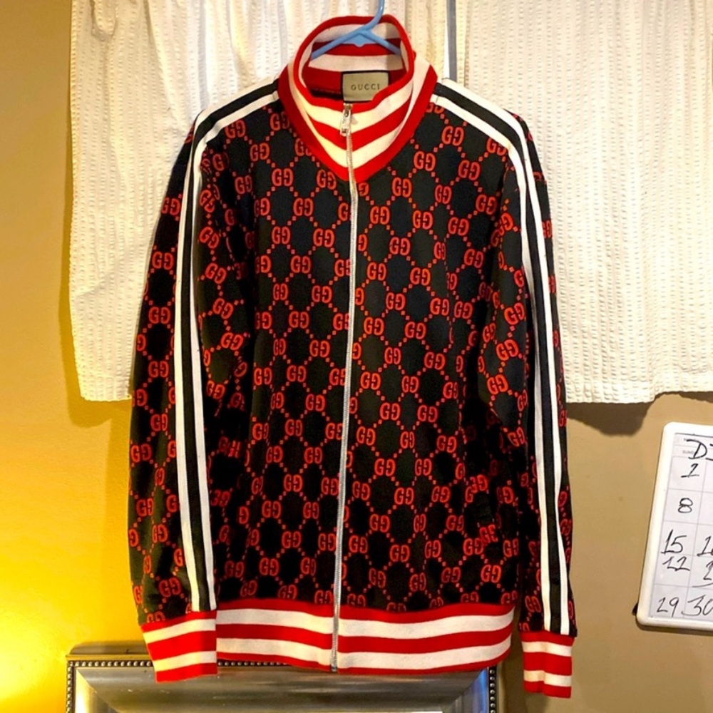 Gucci jacquard black and red tracksuit XL brand new